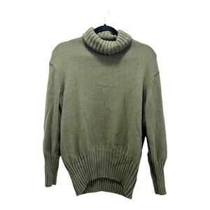 A New Day Olive Green Turtleneck Chunky Sweater Balloon Sleeve Size XS